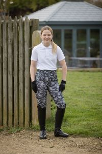 Rhinegold Children's Silicone Full Seat Riding Tights - Grey Camo